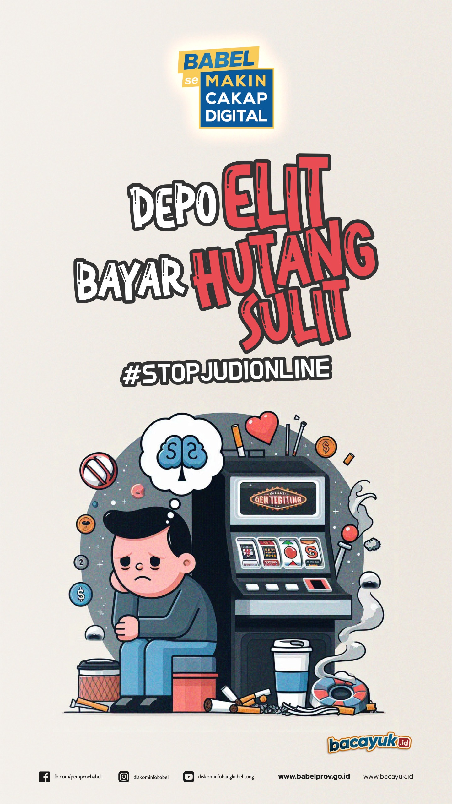 Infografis Stop Judi Online, Depo Elit Bayar Hutang Sulit